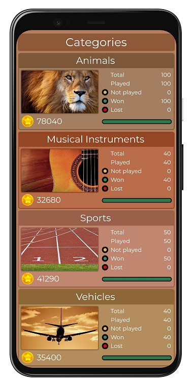 Pixtory Game categories screenshot